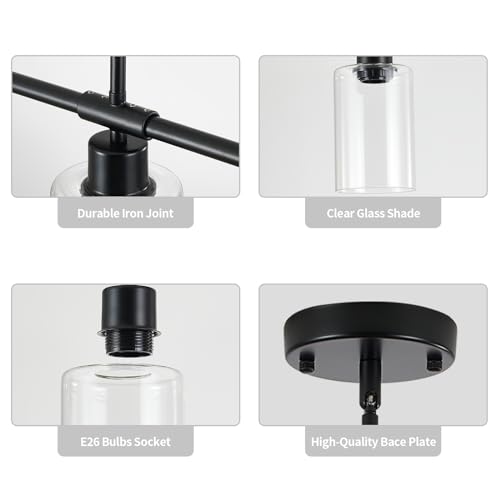 Webfkh Kitchen Island Lighting,3 Lights Farmhouse Linear Chandeliers For Dining Room,Hanging Rectangle Pendant Light Fixtures With Glass Shades,Black Island Lights For Kitchen Ceiling thumb #2
