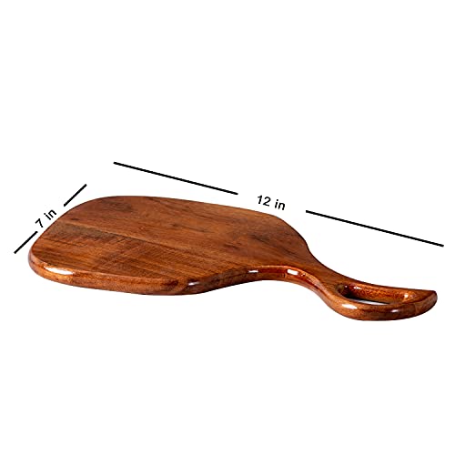 Image of Nestroots Wooden Serving Platter - Cheese, Snack, Pizza Tray With Handle - Round Board (Brown, 12 x 7 x 1 inch)