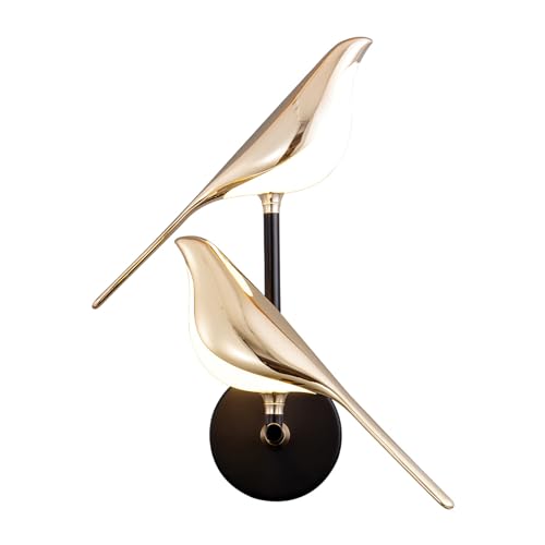 Image of Modern Birds Wall Lamp Gold Wall Sconces Creative Bird Shap Metal Lamp Body with Acrylic Lampshade with Adjustable Angle Bedside Night Light for Bedroom, Living Room, Kitchen (D11 * H14.9 inch (2 head))