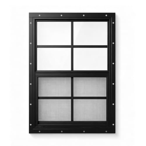 1 Pack Black Shed Window 12 x 18 Flush Mount Window with Tempered Glass and Fiberglass Screen for Chicken Coop Sheds Barns Playhouse