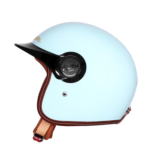 Image of Steelbird SBH 65 Retro 3.0 DOT and ISI Certified Open Face Helmet for Men and Women (X-Large 620 MM,Glossy Mist Green with Black Peak)