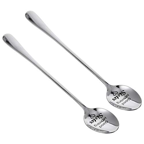 LUOZZY 2 Pcs Good Morning Sister Spoon Creative Coffee Stirring Spoons Dessert Spoons Food Spoons
