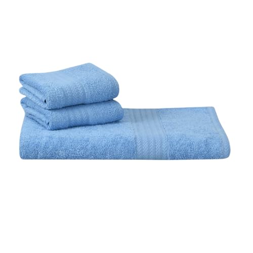 Image of Mafatlal Joy Cotton Towel Set - 1 Large Bath Towel + 2 Hand Towels | 58 x 29 inch + 24 x 12 inch | Soft, Quick Dry & Highly Absorbent | 450 GSM | Petit Four | Home & Travel Use
