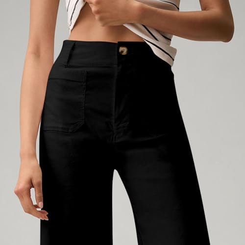 Wide Leg Work Pants Women Stretch Twill Back Elastic Waist Work Pants Business Casual Loose Fit Chino Pants Trousers4