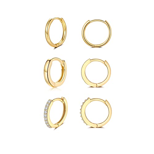 Ohrringe Gold Klein Creolen Set für Damen Herren Mädchen Zirkonia Creolen 10mm Cover