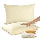 Cheer Collection Set of 2 Organic Kapok Bed Pillows, Natural Kapok Fiber Filled Sleeping Pillows with Breathable Cotton Shell, Standard Size, 20 x 28 inches