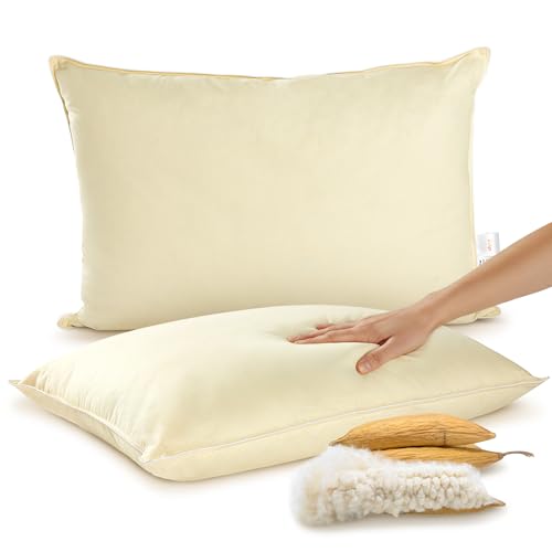 Cheer Collection Set of 2 Organic Kapok Bed Pillows, Natural...