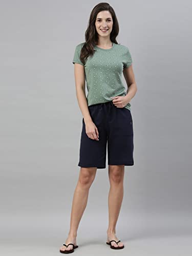 Image of Enamor Essentials Women's Slim Fit Regular Length Short Sleeve Crew Neck Comfortable and Stylish Breathable Stretch Cotton Tee - E247(E247-Fern Green Triangle Aop-L)