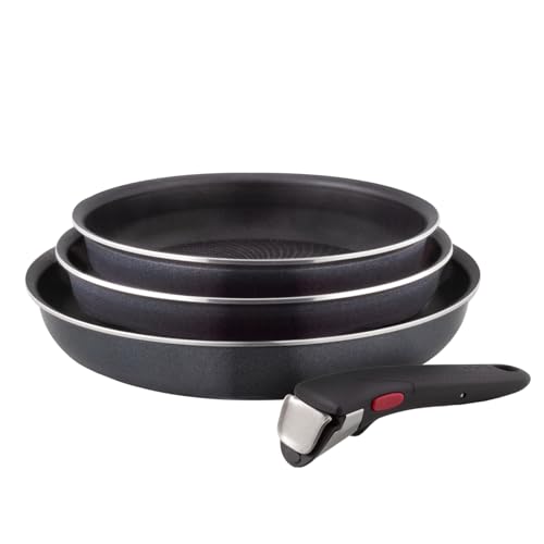 Tefal Ingenio Enjoy - Juego de 3 Sartenes 22/24/28 cm + Mango extraíble, Apto inducción, antiadherentes, revestimiento titanio, Thermo-signal, calentamiento rápido, apto horno