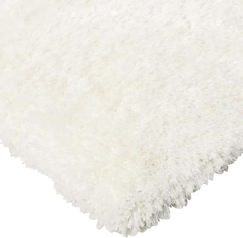 Image of Large White Microfiber Shag Rug 12x12 Feet Square with Heavy Thick Pile, Anti Slip Layer and Handcrafted Finish for Enhancing Living Room, Bedroom and Hall Interiors