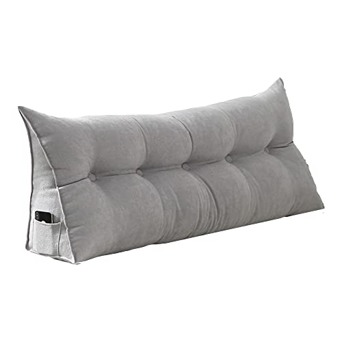 Almohada ortopédica de apoyo lumbar para cama, sofá, cabecero triangular, almohada de lectura con funda extraíble, almohada de respaldo para dormitorio, 120 x 50 x 20 cm, color gris