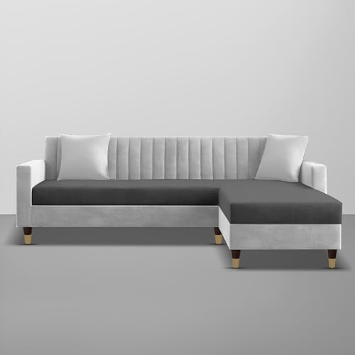 Image of Casaliving Garcia L Shape Sofa Set for Living Room Premium Fabric Sofa (4 Seater RHS, Black Grey)