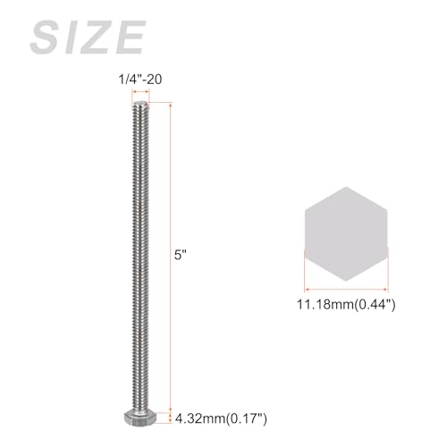 Image of METALLIXITY Hex Head Bolts (1 /4-20 x 5) 15Pcs, 304 Stainless Steel 18-8, Fully Threaded, External Hex Drive, Plain Finish, Hex Head Screw Bolt, Silver