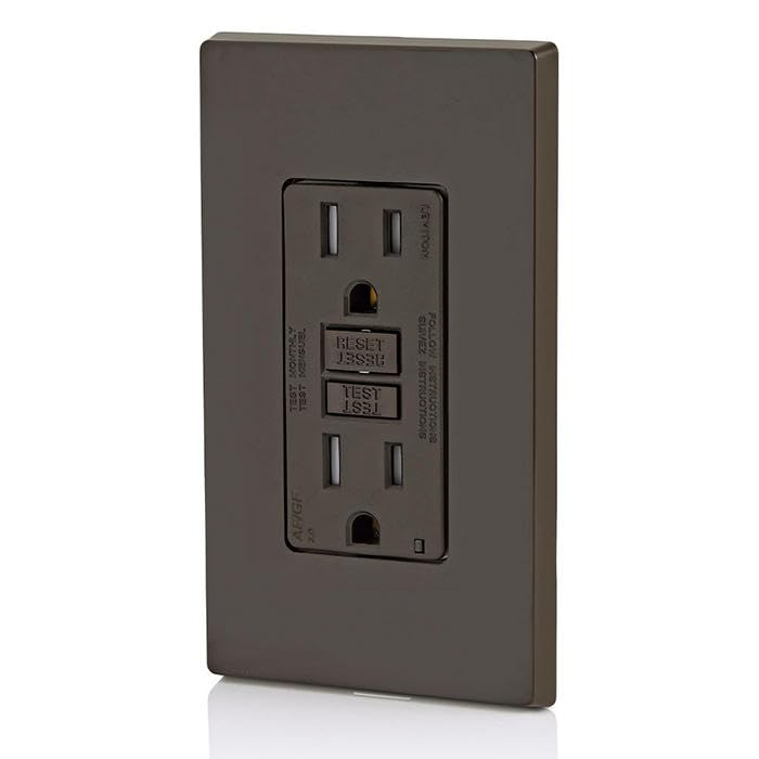 Image of Leviton Dual-Function AFCI /GFCI Outlet, 15 Amp, Self Test, Tamper-Resistant with LED Indicator Light, Protection from Both Electrical Shock and Electrical Fires in One Device, AGTR1, Brown