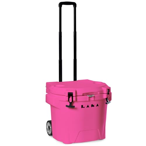 Image of Laka Cooler with Wheels - 30QT Rotomolded Insulated Rolling Hard Cooler, Telescoping Handle, Holds 24 Cans + Ice, Up to 7 Days Cold, Drain Plug, Cup Holders + Bottle Opener, Beach /Camping /Boat