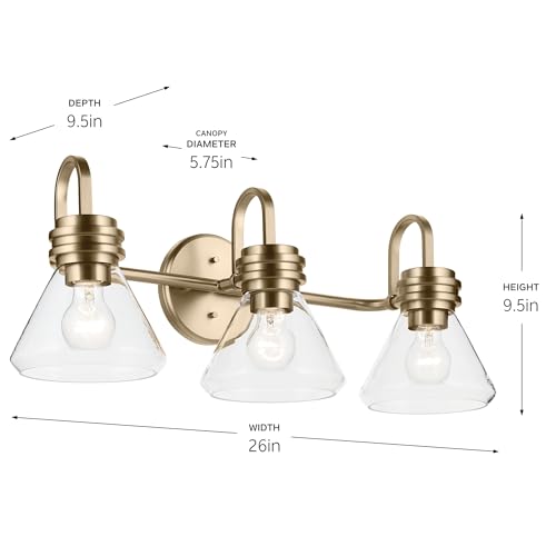 Image of Kichler Farum 26 inch 3-Light Bathroom Vanity Light Fixture with Clear Glass in Champagne Bronze for Over Mirror, Modern Wall Mount Lighting (26 inch W x 9.5 inch H), 55155CPZCLR