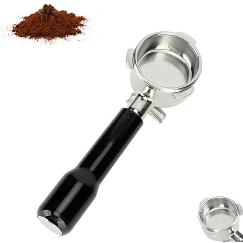 Qukaim Filtro de café de 54 mm, portafiltro de café de 54 mm, portafiltro de doble flujo con cesta de acero inoxidable y mango de madera maciza, compatible con Breville 870 880 C2, color negro