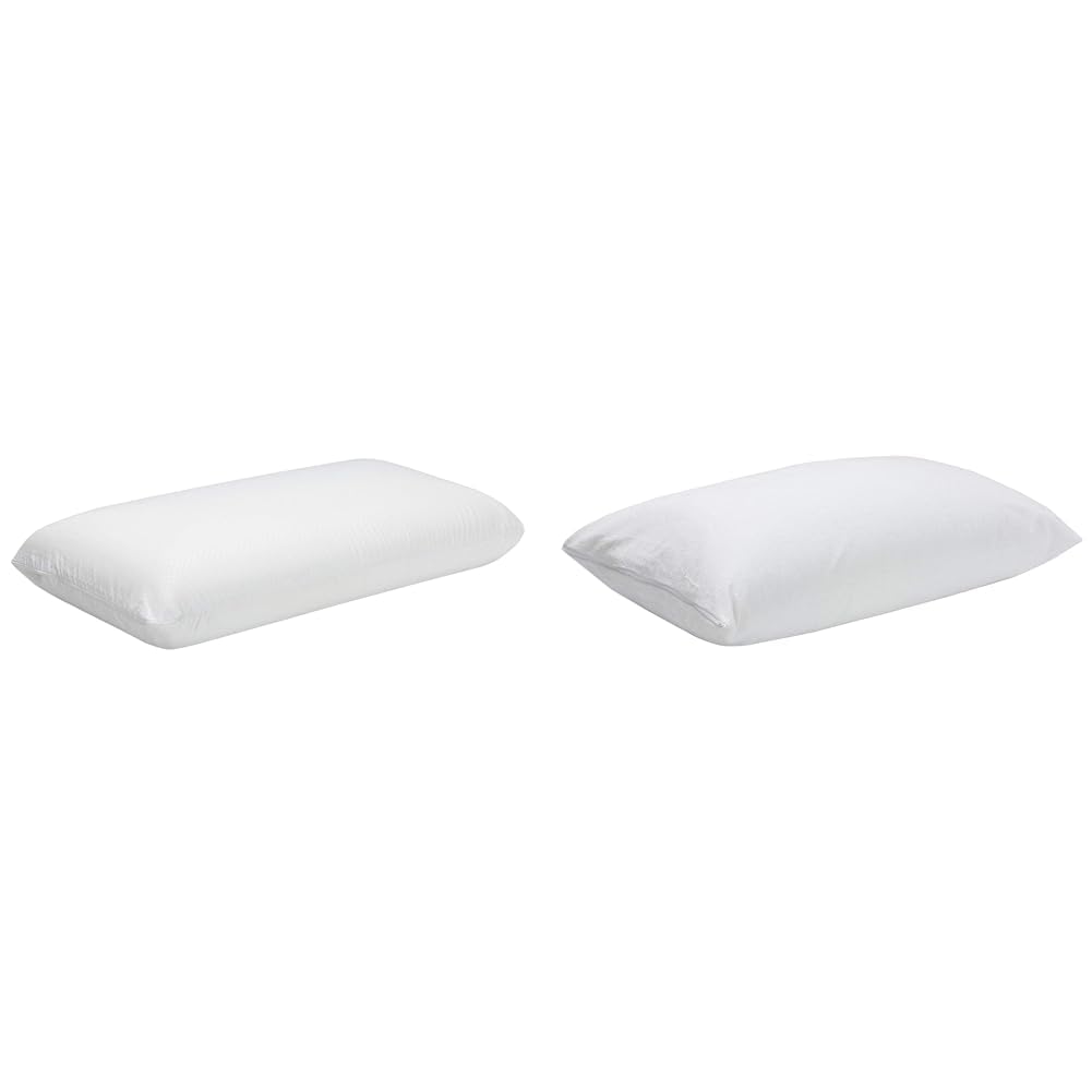 Pikolin Home - Almohada Viscoelástica Fibra - Hipoalergénica, Doble Funda, Firmeza Alta, para Dormir de Lado, 135x35 cm & Funda de Almohada Algodón de Rizo Aloe Vera, Impermeable, Transpirable