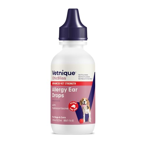 Vetnique Oticbliss Medicated Cat & Dog Ear Cleaner Drops - Dog Ear Infection Treatment with 1% Hydrocortisone to Soothe Itching, Redness, & Swelling - Vet Recommended