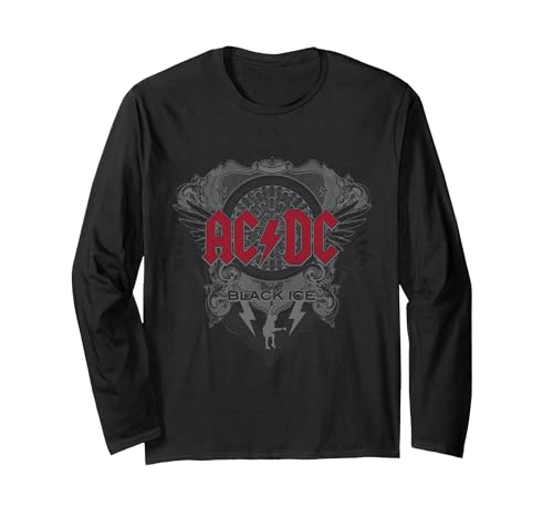 Oficial AC/DC Black Ice Logo Rojo Hard Rock Música Banda Manga Larga, Unisex para Adultos, Negro, M
