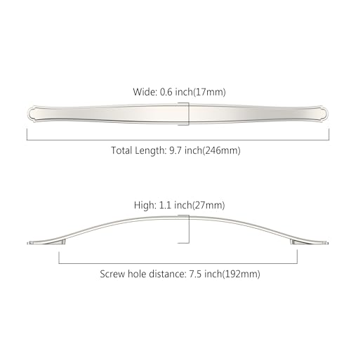 Image of Asidrama 10 Pack 7.5 Inch(192mm) Brushed Satin Nickel Kitchen Cabinet Handles Cabinet Pulls Kitchen Cabinet Hardware for Cupboard Drawer Pulls