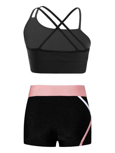 Kids Girls Ballet Jazz Dance Active Outfit Spaghetti Strap Crop Top with Shorts Set Child Summer Swimsuit2