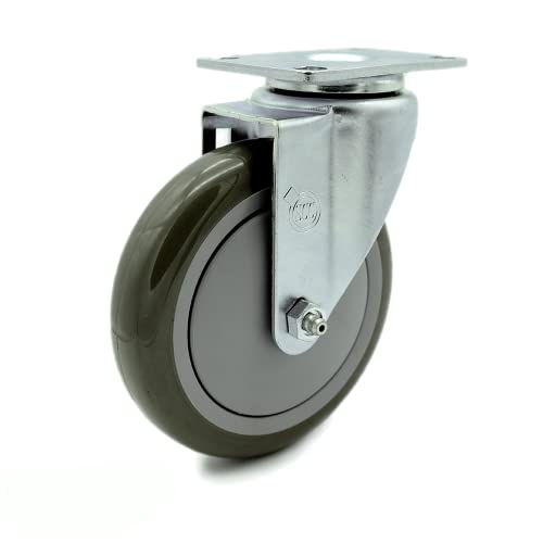 Swivel Caster with 5 Inch Gray Polyurethane Wheel – 350 lbs. Capacity Per Caster – 3-1/8 Inch x 4-1/8 Inch Overall Top Plate – Service Caster Brand