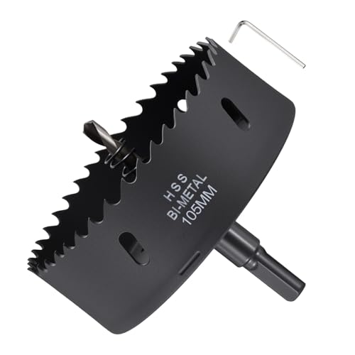 METALLIXITY Bi-Metal Hole Saw 4-1/8 M42 HSS Circular Head 105mm Hole Cutter with Center Drill Bit - for Stainless Steel Hard Steel Sheet Black