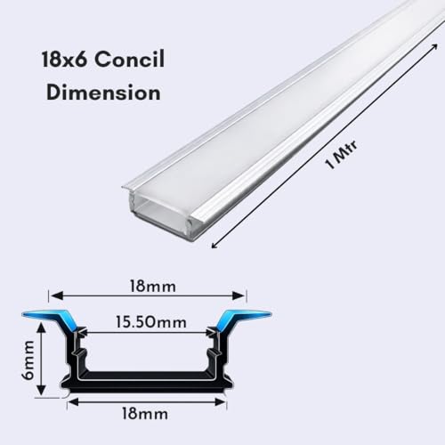Image of 18x6 mm Concealed LED Aluminum Profile Channel with Milky Diffuser Cover 1 Meter | Recessed Aluminium LED Strip Light Channel for Cabinet, Ceiling, Wall, Furniture Lighting (Pack of 5)