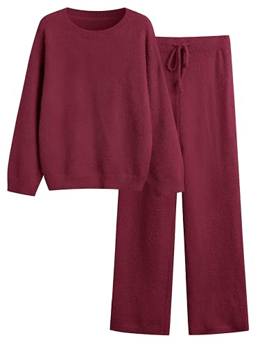 GKBK Lounge Sets for Women 2 Piece Fuzzy Fleece Pajamas Long Sleeve Oversized Lounge Set 2025 Fall Winter Trendy Datered M