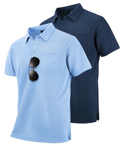 SwissWell Lote de 2 Polo Hombre Manga Corta Transpirable Golf Polos Camisa para Hombre, Azul Marino+Azul Claro XL