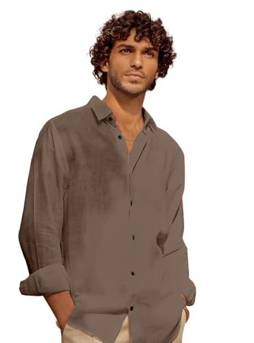 Image of Men's Long Sleeve Linen Shirt, Button Down, Casual Collared, Full Sleeve Shirt