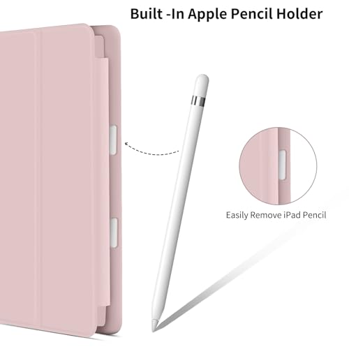 kenke ipad 9.7 2018/2017 Case with Pencil Holder,Auto Wake/Sleep Smart Cover with Trifolding Stand,Shockproof Soft TPU Back Cover for ipad 9.7 inch 6th/5th Generation-Pink