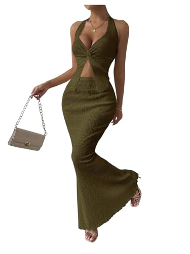 Image of SOLY HUX Women's Two Piece Outfits Twist Front Halter Cami Tops and Skirt Summer Set