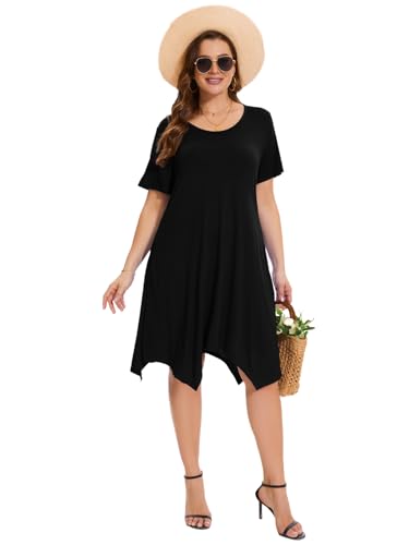 Image of ZENNILO Plus Size Tshirt Dress with Pockets Casual Summer Dresses Crew Neck Short Sleeve Swing Dress for Women