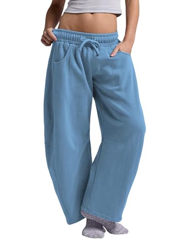 Yeokou Womens Fleece Lined Sweatpants Barrel Leg High Waist Winter Joggers Cozy Home Travel Lounge Pants with Pockets
