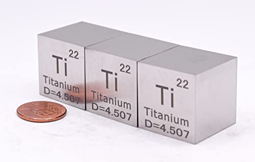 Image of 1 inch 25.4mm Titanium Metal Cube Ti up to 99.9% Pure Periodic Table Element Engraved Density Collection Science Education Display Block Cube + Acrylic Case Box - 1PC