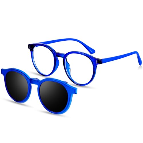 Beipegin Occhiali da sole polarizzati a luce blu per bambini, con clip, forma rotonda, per videogiochi, computer, esterni, per ragazzi e ragazze, Blu, Taglia unica