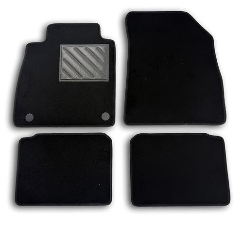 Tapis de Sol sur Mesure pour Voiture, antidérapants, avec Talonnette en Caoutchouc renforcée et Boutons de Fixation, Noir