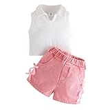 Eqenkely Ropa para Niña Recién Nacida Top Camisa de Sin Mangas y Pantalones Cortos Vaqueros Conjunto Traje de Verano para Bebé Rosa 9-12 Meses