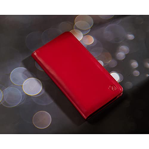 Wallet for Men Women Real Leather Long Bifold RFID Blocking Slim Stylish Credit Card Case Pen Holder with 2 ID Windows in Gift Box (Nappa, Red)4