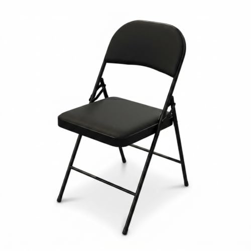Image of Folding Chair - Padded Metal Chair with Padded Seat, Folding Steel Frame - Indoor Outdoor Guest Seat (Black)