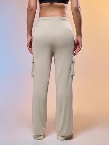 Image of TECHNOSPORT Women's Straight Fit Solid Textured Sports Cargo Pants with Technocool+, Quick Dry for Gym, Sports and Regular Use