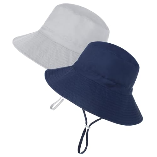 Zando Kids Sun Hat UPF 50+ Boys Sun Adjustable Bucket for Beach Breathable Sun Hats for Boys Summer Bach 4-8T Navy & Grey 4-8 Years