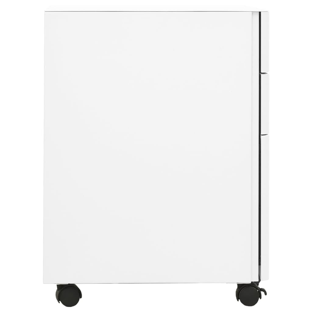 Armadietto portadocumenti con ruote, bianco, 30 x 45 x 59 cm, in acciaio, con 3 cassetti e 1 lucchetto per cartelle, aste sospese e materiale di cancelleria, durevole e salvaspazio
