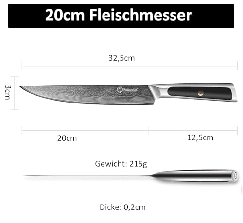 Sunnecko 8 Zoll Damast Kochmesser mit eingelegtem Griff – Ansicht 5