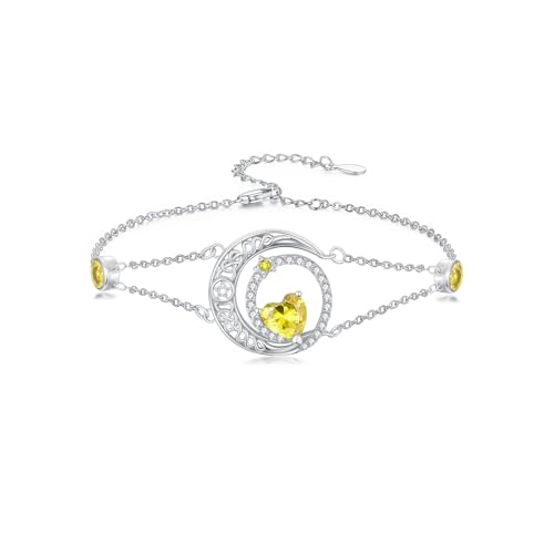 Image of Dorunmo 925 Sterling Silver Moon Heart Birthstone Anklet Bracelets for Women Best Mother's Day Birthday Jewelry for Wife Girlfriend Mom Her