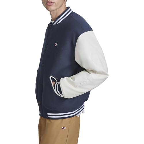 Champion Men's Letterman Varsity Bomber Jacket with Quilted Lining & Embroidered Sleeves3