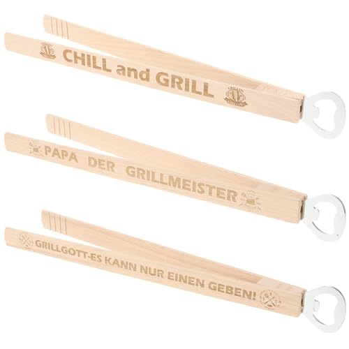 Set di 3 pinze per barbecue in legno di faggio con incisione laser, frasi divertenti, accessori per barbecue a carbonella, barbecue a gas, posate per barbecue, regalo per uomini, papà, marito, nonno,