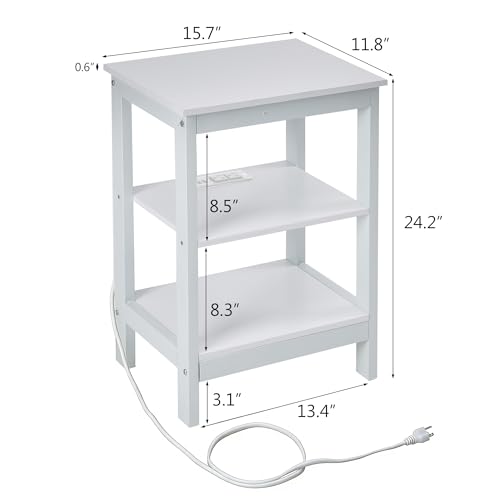 Image of VECELO Modern Nightstands with Charging Station,Side End Table Night Stand with Storage Shelf for Small Spaces, Bedroom,Living Room